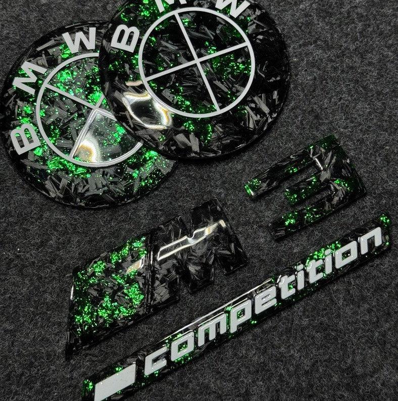 2 logo bmw green & logo m3 comprtition forged carbon