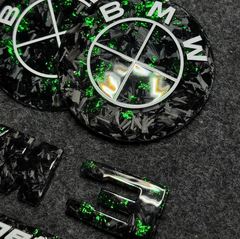 2 logo bmw green & logo m3 comprtition forged carbon